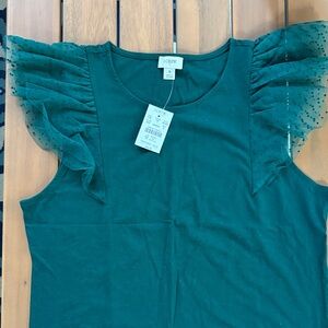 NWT J.Crew Forest Green Ruffle Sleeve Tank Top